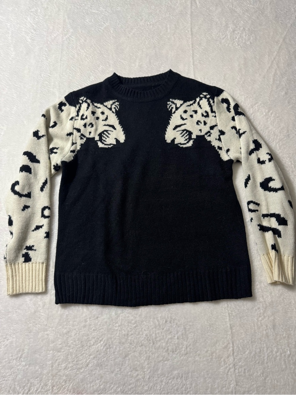 Black & Cream Leopard Yoke Crewneck Sweater
